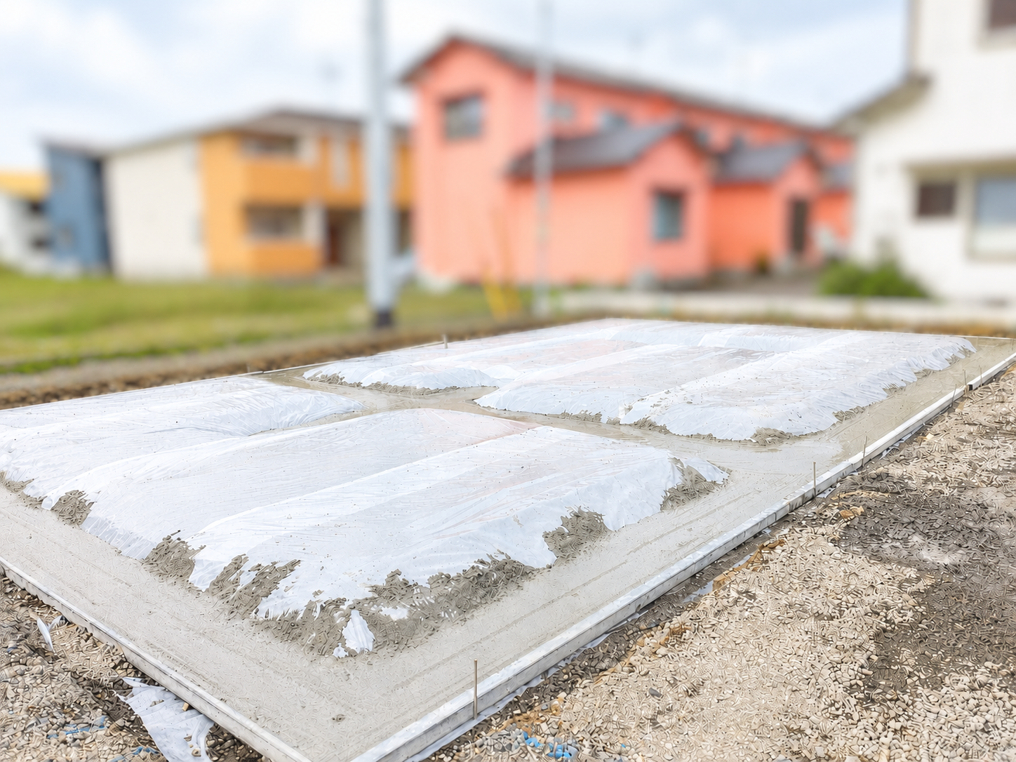 住まいづくりの第一歩となる基礎工事着工写真。 完成すると隠れてしまう部分ですが、家の強さと安心を支える重要な土台です。